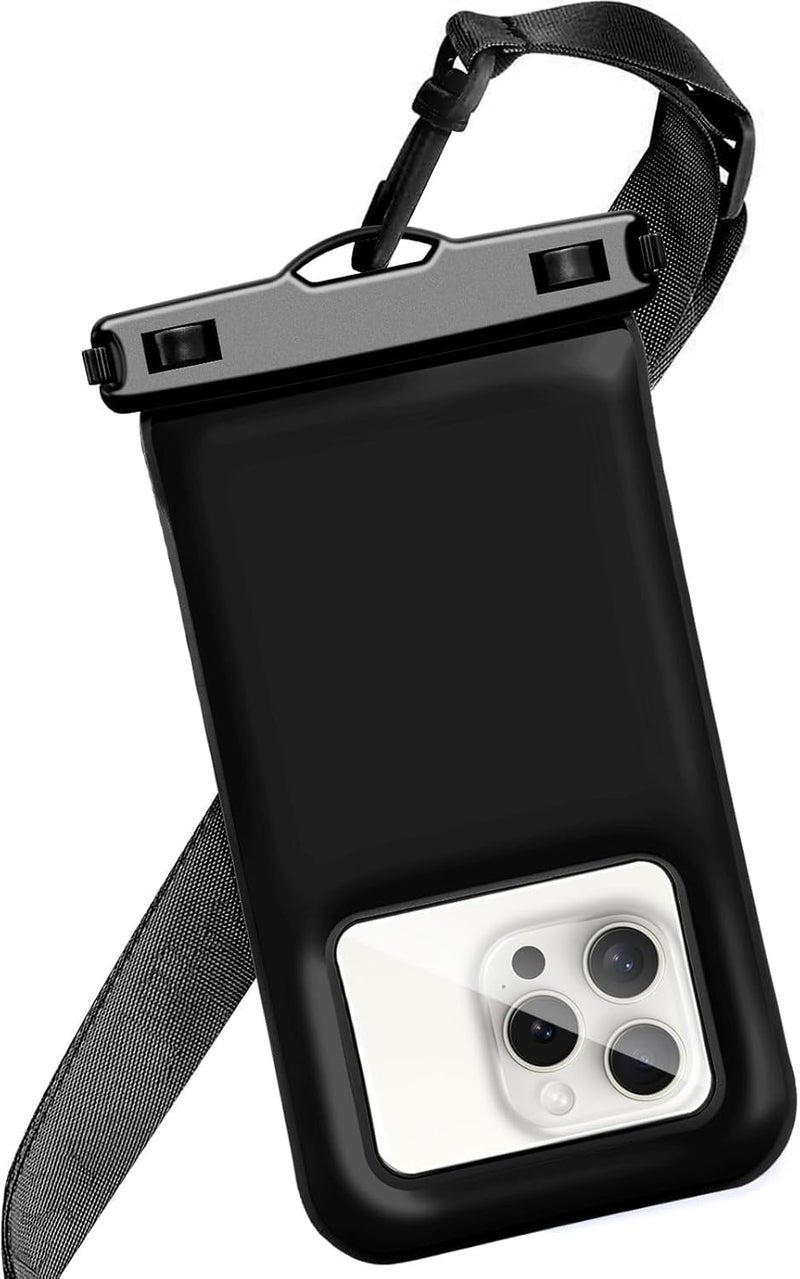 Foweroty Floatable Waterproof Phone Pouch/Case with Crossbody Lanyard for iPhone 17 Series 16 Pro Max/15 Pro/14/13/12, IP68 Cellphone Dry Bag Beach Cruise Ship Essentials, 1 Pack-Black-7″ - Image 1